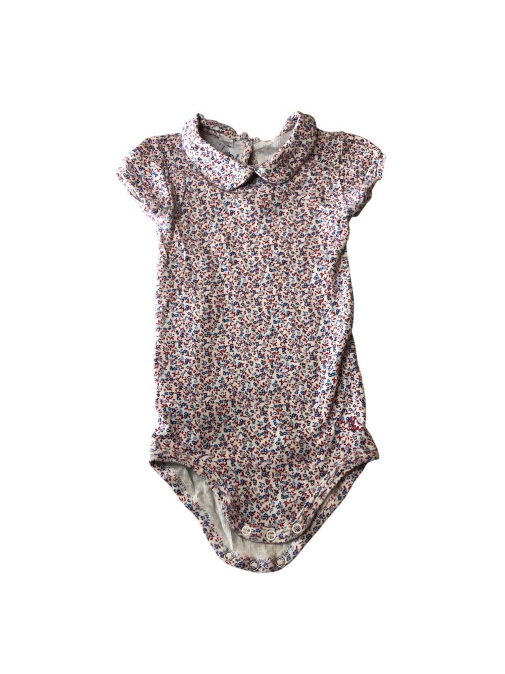 Petit Bateau Baby Girl Floral Short Sleeve Bodysuit White/Red/Blue 18M Peter Pan